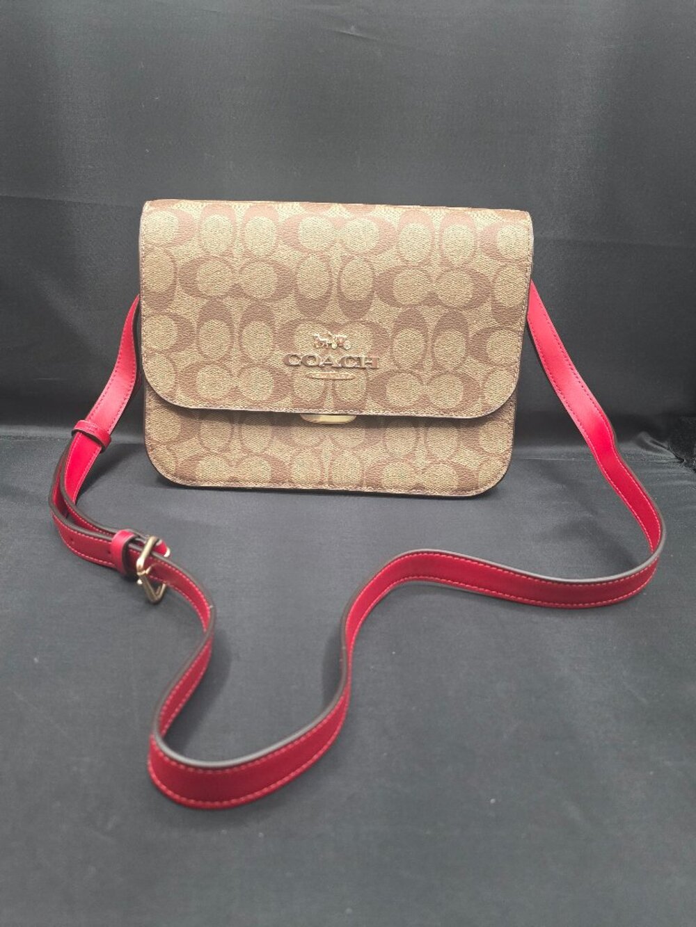 Coach Brynn Flap Crossbody in Signature Canvas C5633 Khaki 1941 Red